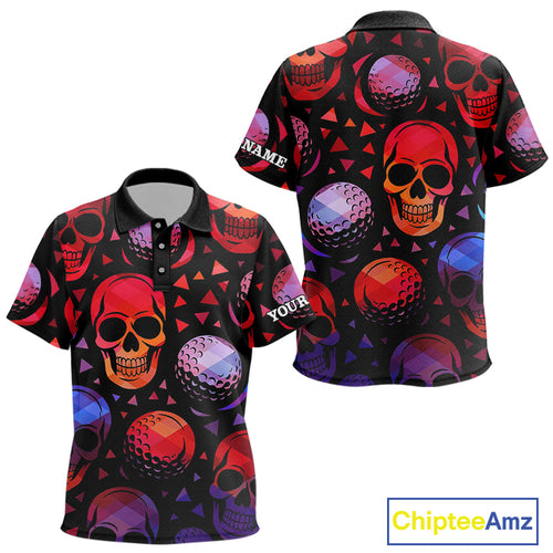 Red Gradient Skull Golf Ball pattern Kid polo golf shirts Custom Halloween golf top for Kid NQS10511