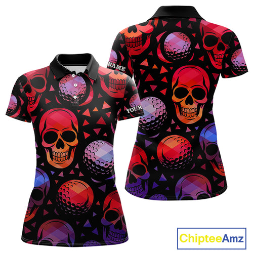 Red Gradient Skull Golf Ball pattern Women polo golf shirts Custom Halloween golf top for ladies NQS10511