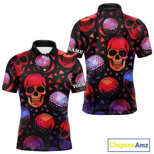 Red Gradient Skull Golf Ball pattern Mens polo golf shirts Custom Halloween golf top for men NQS10511