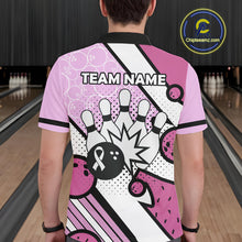 Load image into Gallery viewer, Personalized Pink Ribbons Camo Bowling Shirts For Men, Custom breast cancer bowling Team shirts NQS10533