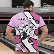 Load image into Gallery viewer, Personalized Pink Ribbons Camo Bowling Shirts For Men, Custom breast cancer bowling Team shirts NQS10533