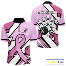 Load image into Gallery viewer, Personalized Pink Ribbons Camo Bowling Shirts For Men, Custom breast cancer bowling Team shirts NQS10533