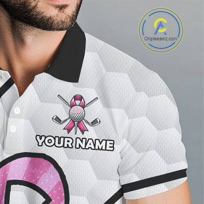 Personalized Pink Ribbons Camo Golf Polo Shirts for Men, Custom breast cancer Golf Team shirts NQS10534