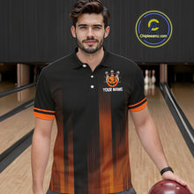 Load image into Gallery viewer, Custom Orange and Black Funny Pumpkin Ball pins Mens Bowling Team Shirts, Halloween Bowling Outfit NQS10564