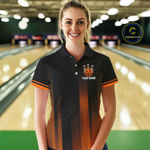 Load image into Gallery viewer, Custom Orange and Black Funny Pumpkin Ball pins Women Bowling Team Shirts, Halloween Bowling Outfit NQS10564