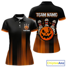 Load image into Gallery viewer, Custom Orange and Black Funny Pumpkin Ball pins Women Bowling Team Shirts, Halloween Bowling Outfit NQS10564