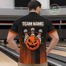 Load image into Gallery viewer, Custom Orange and Black Funny Pumpkin Ball pins Mens Bowling Team Shirts, Halloween Bowling Outfit NQS10564