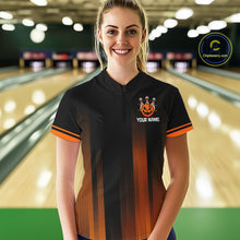 Load image into Gallery viewer, Custom Orange and Black Funny Pumpkin Ball pins Women Bowling Team Shirts, Halloween Bowling Outfit NQS10564
