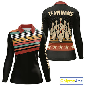 Retro Bowling Polo, Quarter Zip Shirt for Women Custom Vintage Team Bowling Jersey, Gift For Bowlers NQS10567
