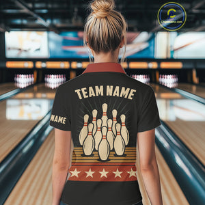 Retro Bowling Polo, Quarter Zip Shirt for Women Custom Vintage Team Bowling Jersey, Gift For Bowlers NQS10567