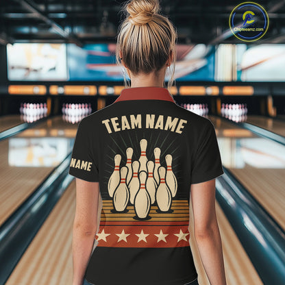 Retro Bowling Polo, Quarter Zip Shirt for Women Custom Vintage Team Bowling Jersey, Gift For Bowlers NQS10567