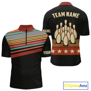 Retro Bowling Polo, Quarter Zip Shirt for Men Custom Vintage Team Bowling Jersey, Gift For Bowlers NQS10567