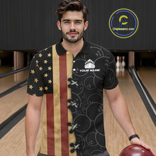 Load image into Gallery viewer, Vintage American Flag Black Bowling Camo Retro Bowling shirts for Men Custom Team bowling jersey NQS10584