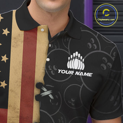 Vintage American Flag Black Bowling Camo Retro Bowling shirts for Men Custom Team bowling jersey NQS10584