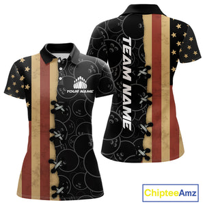 Vintage American Flag Black Bowling Camo Retro Bowling shirts for Women Custom Team bowling jersey NQS10584