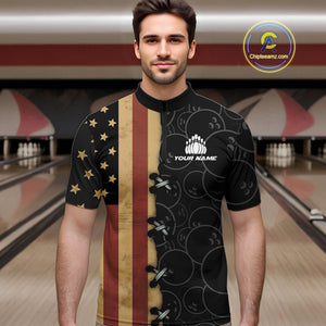 Vintage American Flag Black Bowling Camo Retro Bowling shirts for Men Custom Team bowling jersey NQS10584