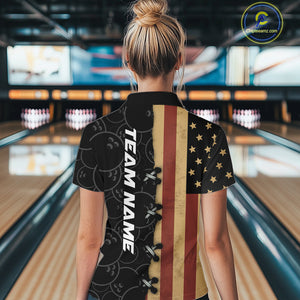 Vintage American Flag Black Bowling Camo Retro Bowling shirts for Women Custom Team bowling jersey NQS10584
