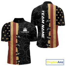 Load image into Gallery viewer, Vintage American Flag Black Bowling Camo Retro Bowling shirts for Men Custom Team bowling jersey NQS10584