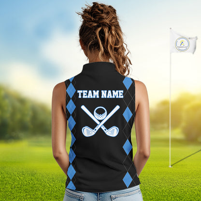 Black and Blue argyle polo shirts personalized ladies sleeveless golf tops, team golf outfit NQS11403