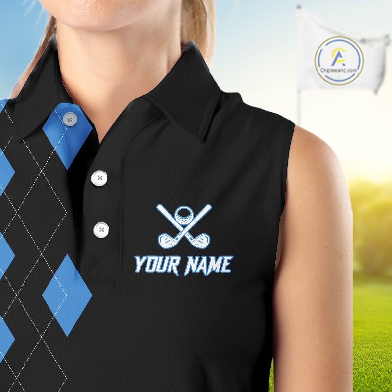 Black and Blue argyle polo shirts personalized ladies sleeveless golf tops, team golf outfit NQS11403
