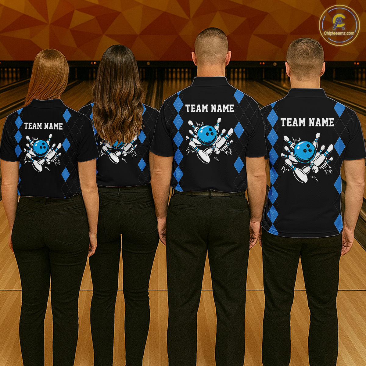 Black and Blue argyle bowling polo shirts, 1/4 zip shirt for men Custom team bowling jerseys men NQS11404