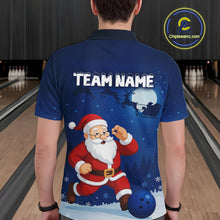 Load image into Gallery viewer, Custom Blue Funny Christmas Santa Bowling Polo, Quarter Zip Shirt For Men, Bowling Team League Jersey NQS10827
