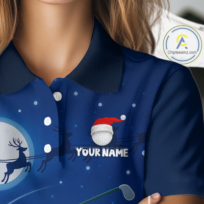 Funny Santa Christmas Golf polo shirts for Women Custom Blue team golf jerseys, Christmas golf gifts NQS10828