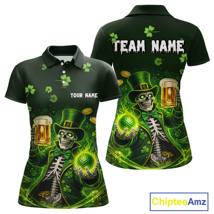 Funny Skull drink beer St Patrick's Day Green shamrock Custom matching men and womens golf shirts NQS11411