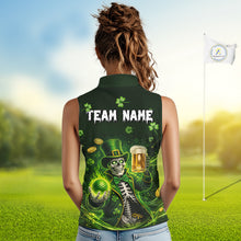 Load image into Gallery viewer, Funny Skull drink beer St Patrick's Day Green shamrock Custom ladies sleeveless golf tops NQS11411