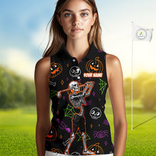 Load image into Gallery viewer, Personalized Funny Halloween Pattern Skull Sleeveless Golf Polo Shirts, Halloween Ladies Golf Gifts NQS10836
