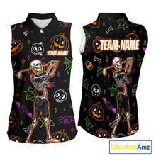 Load image into Gallery viewer, Personalized Funny Halloween Pattern Skull Sleeveless Golf Polo Shirts, Halloween Ladies Golf Gifts NQS10836
