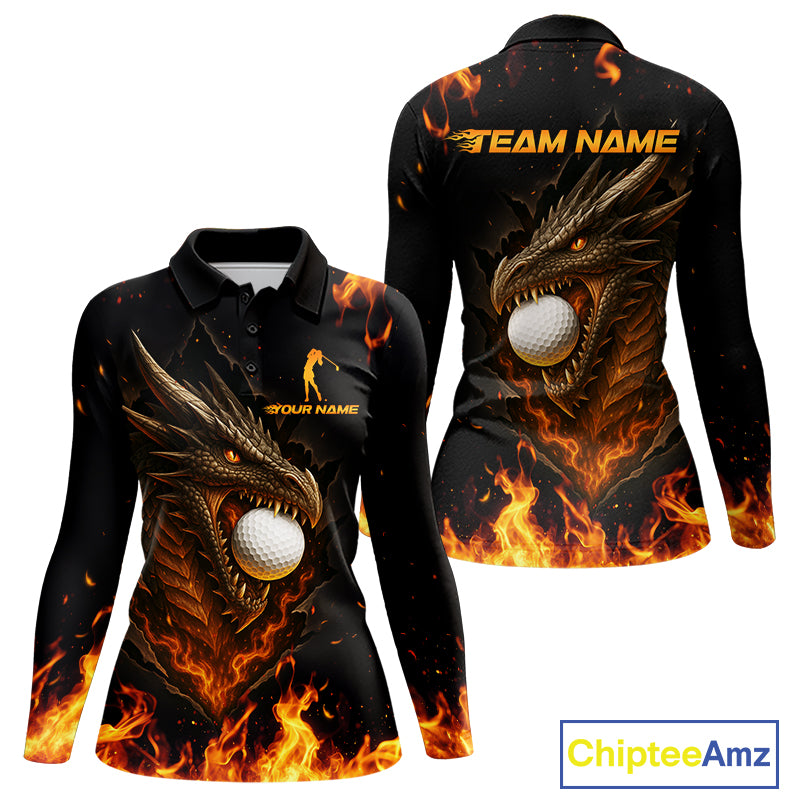 Flame Dragon Golf Polo Shirts For Women Custom Dragon team ladies golf outfits, cool golf gifts NQS10861