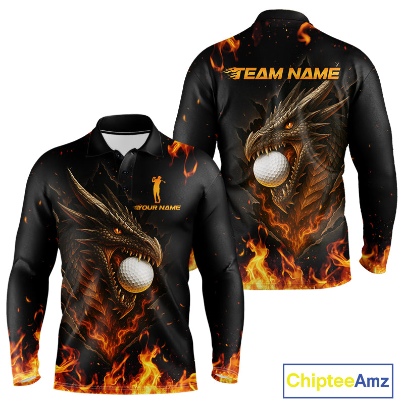 Flame Dragon Golf Polo Shirts For Men Custom Dragon team mens golf outfits, cool golf gifts NQS10861