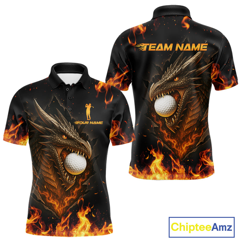 Flame Dragon Golf Polo Shirts For Men Custom Dragon team mens golf outfits, cool golf gifts NQS10861