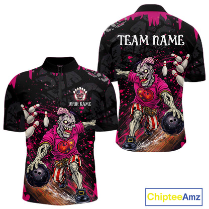 Black and Pink Funny zombie Bowling Shirts For Men Custom Mens Bowling team league jerseys NQS11442