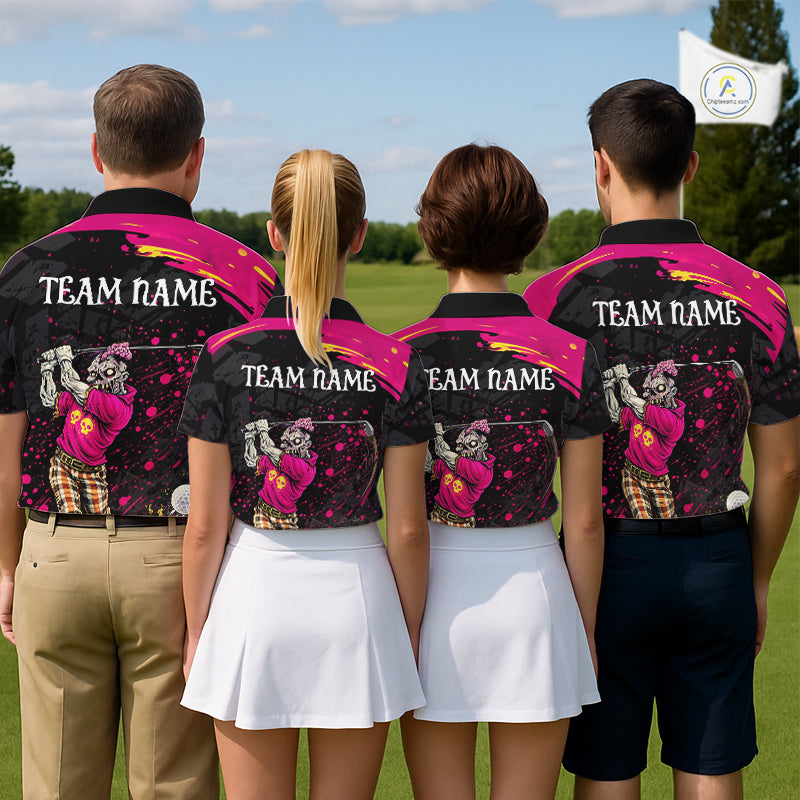 Black and Pink Funny zombie Golf Polo shirts for Women Custom funny women's golf team shirts NQS11443