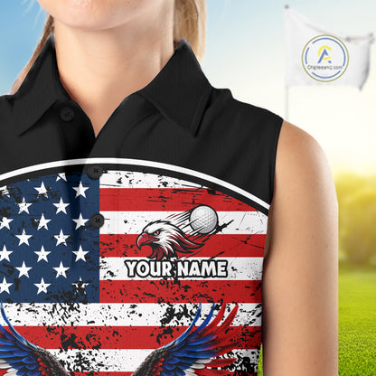 Red, White and Blue American Flag Eagle Flame Sleeveless Golf polo shirt custom patriotic golf attire NQS11736