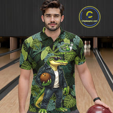 Load image into Gallery viewer, Green tropical leaf pattern Funny Alligator Bowling Shirts For Men Custom Bowling Team Jerseys NQS11744
