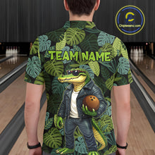 Load image into Gallery viewer, Green tropical leaf pattern Funny Alligator Bowling Shirts For Men Custom Bowling Team Jerseys NQS11744