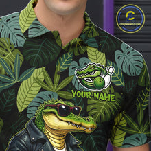 Load image into Gallery viewer, Green tropical leaf pattern Funny Alligator Bowling Shirts For Men Custom Bowling Team Jerseys NQS11744