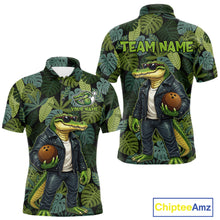 Load image into Gallery viewer, Green tropical leaf pattern Funny Alligator Bowling Shirts For Men Custom Bowling Team Jerseys NQS11744