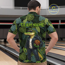 Load image into Gallery viewer, Green tropical leaf pattern Funny Alligator Bowling Shirts For Men Custom Bowling Team Jerseys NQS11744