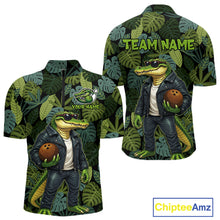 Load image into Gallery viewer, Green tropical leaf pattern Funny Alligator Bowling Shirts For Men Custom Bowling Team Jerseys NQS11744