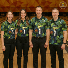 Load image into Gallery viewer, Green tropical leaf pattern Funny Alligator Bowling Shirts For Men Custom Bowling Team Jerseys NQS11744