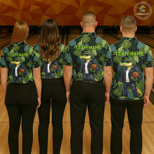 Load image into Gallery viewer, Green tropical leaf pattern Funny Alligator Bowling Shirts For Men Custom Bowling Team Jerseys NQS11744