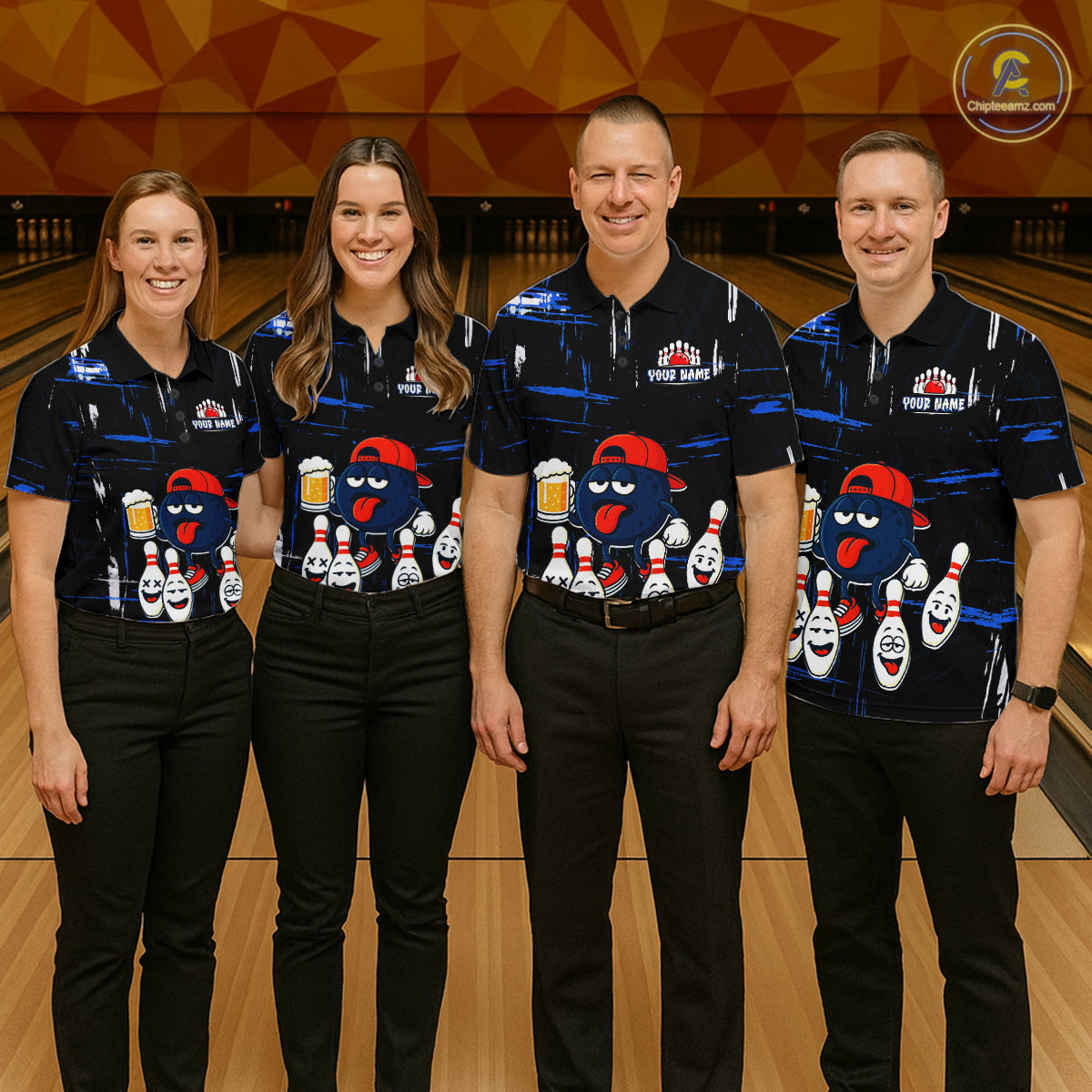 Custom Black And Blue Funny Beer Bowling Men Polo, Quarter Zip Shirts, funny bowling shirts NQS11488