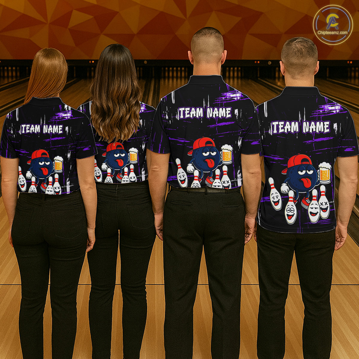 Custom Black And Purple Funny Beer Bowling Men Polo, Quarter Zip Shirts, funny bowling shirts NQS11489