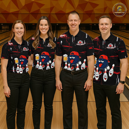 Custom Black And Red Funny Beer Bowling Men Polo, Quarter Zip Shirts, funny bowling shirts NQS11490