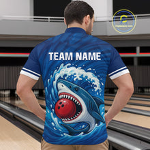 Load image into Gallery viewer, Custom Blue Shark Bowling Polo, Quarter Zip Shirts For Men, Shark Bowling Team League Shirt NQS10697
