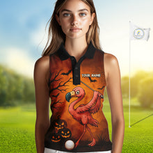 Load image into Gallery viewer, Black and Orange Funny Flamingo Women Sleeveless Polo Shirt Custom Halloween Golf Attire Golfing Gift NQS10701